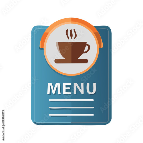 Restaurant menu design with coffee cup icon. Cafe, eatery, food service menu.