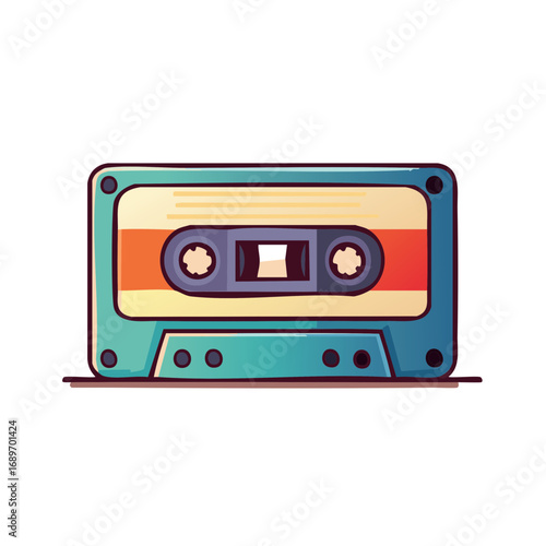 Colorful Cartoon Audio Cassette Tape Illustration with Retro Appeal and Pop Culture Vibes