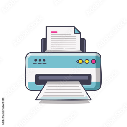 Modern office printer with paper output and document input colorful illustration