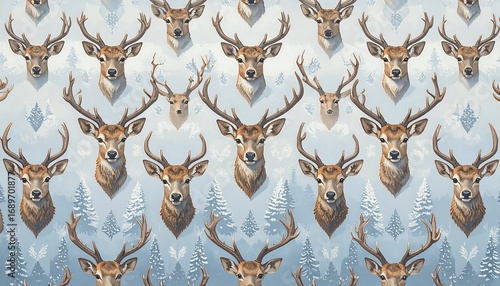 Winter Deer Pattern on a Light Blue Background