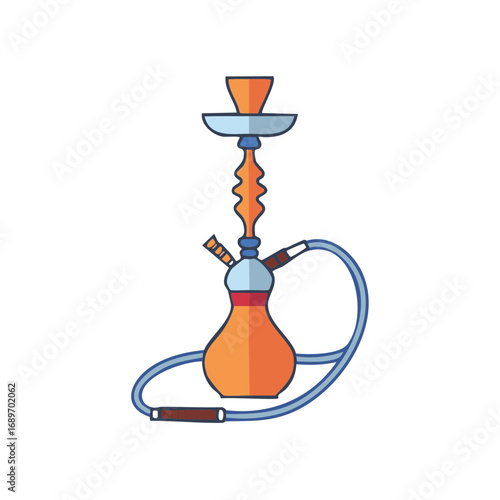 Traditional orange and blue hookah shisha water pipe vector icon illustration