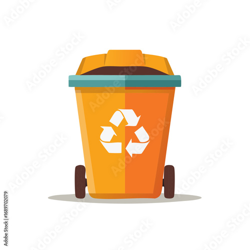 Orange recycling bin with recycle symbol vector illustration for waste management and environmental conservation