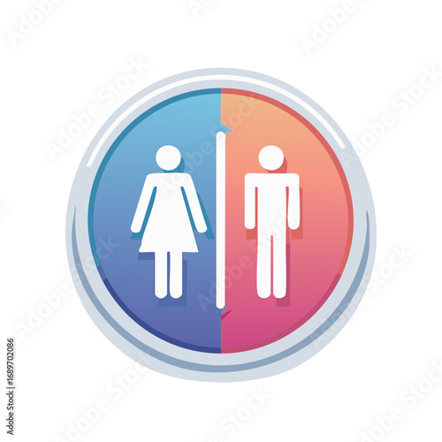 Restroom Sign with Male and Female Figures on Gender Specific Blue and Pink Round Background