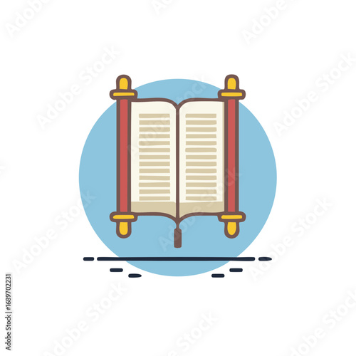 Vector icon of an open ancient scroll representing holy scripture faith and tradition