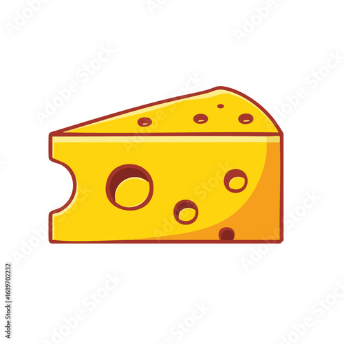 Illustration of a wedge of cheese with holes, yellow color isolated on white