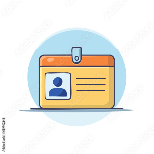 Illustration of an employee identification badge with a picture and lines.
