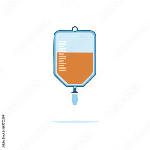 Medical Infusion Bag with Orange Fluid and Dropping Needle Healthcare Concept
