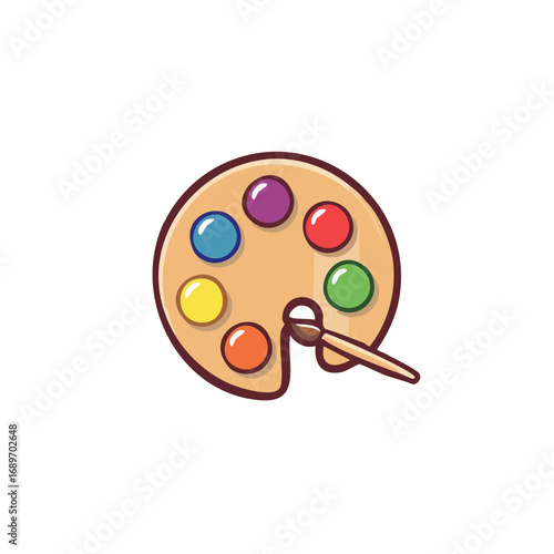 Vibrant Artist Palette with Paintbrush and Colorful Art Supplies Illustration