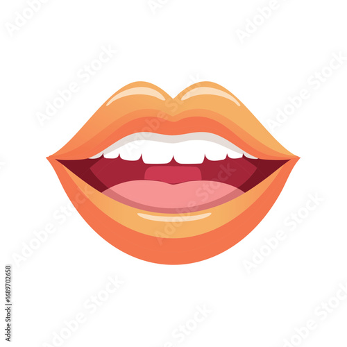 Vibrant open mouth with glossy lips and white teeth illustration