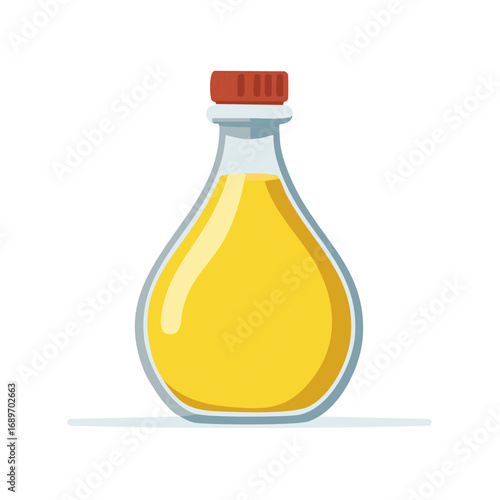 Glass Bottle with Yellow Liquid and Red Cap Illustrative Still Life