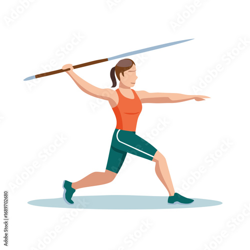 Javelin Throwing Woman Athlete in Sportswear, Sports Competition, Athletic Performance