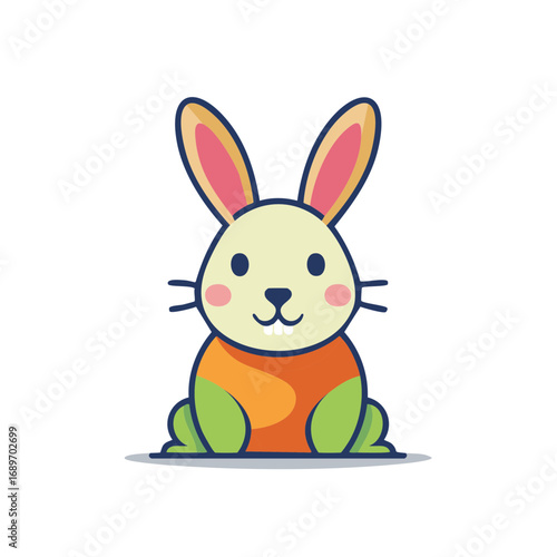 Cartoon illustration of a cute rabbit character with a vibrant color palette