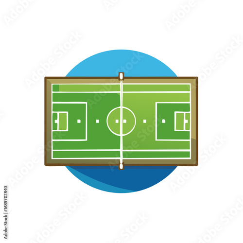 Stylized Football Field View from Above with Green Grass Blue Circle Illustration
