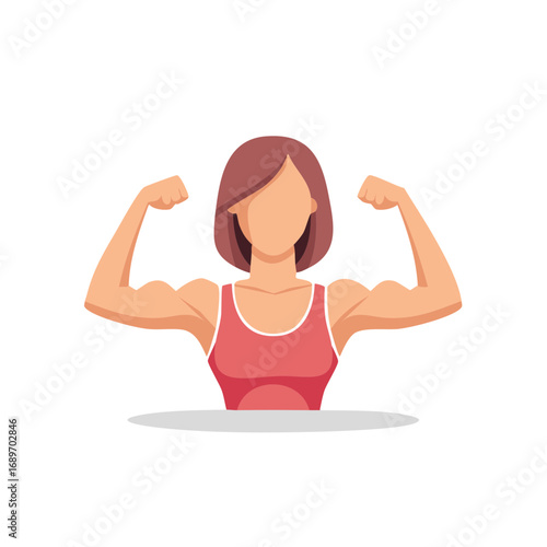 Fit woman in a tank top flexing biceps, demonstrating power and strength