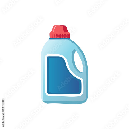 Blue plastic bottle with red cap for liquid detergent or cleaner