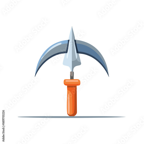 Stylized fantasy weapon illustration with a sharp pointed tip and elegant dual curved blades atop an orange handle