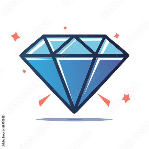 Sparkling Blue Diamond Gemstone Illustration with Facets and Reflection