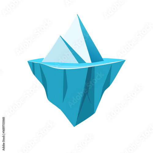 Cartoon iceberg floating on the water with two peaks of ice above the waterline