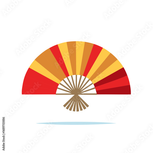 Decorative Hand Fan Illustration with Red and Yellow Colors Oriental Style