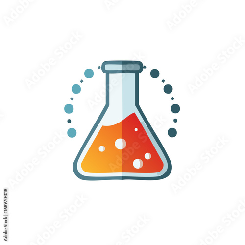 Laboratory Erlenmeyer flask icon with vibrant chemical reaction solution for science research