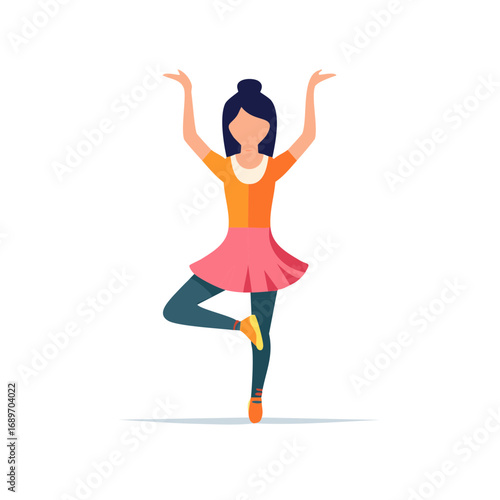Graceful young woman practicing yoga or dance in a balanced tree pose