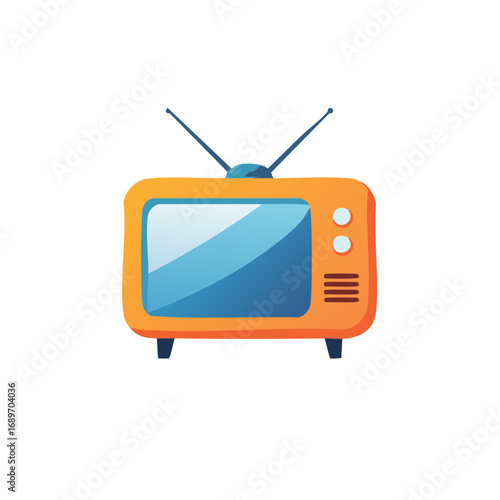 Cartoon Orange Television With Antenna. Retro television with rounded design on white.
