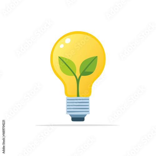 Eco-friendly lightbulb with plant leaves inside representing green energy concept