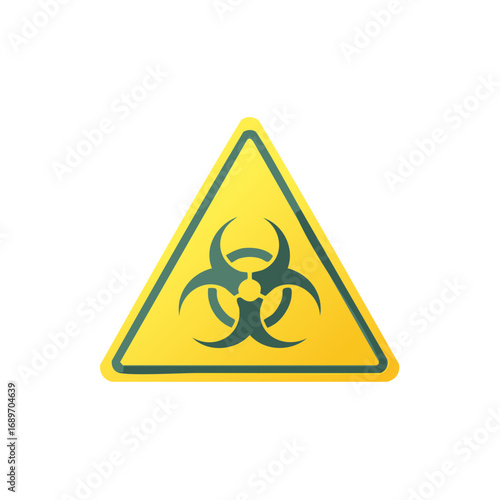Yellow triangular biohazard warning sign icon for biological waste and danger