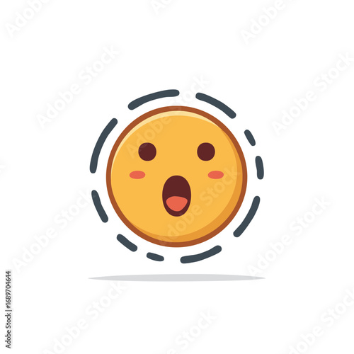 Animated emoticon showing surprise with rounded dashed lines encircling the emotion vector cartoon
