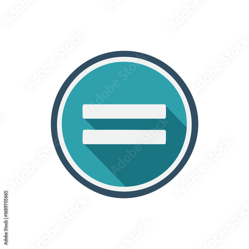 Equality symbol equals sign with long shadow effect inside a circle graphic