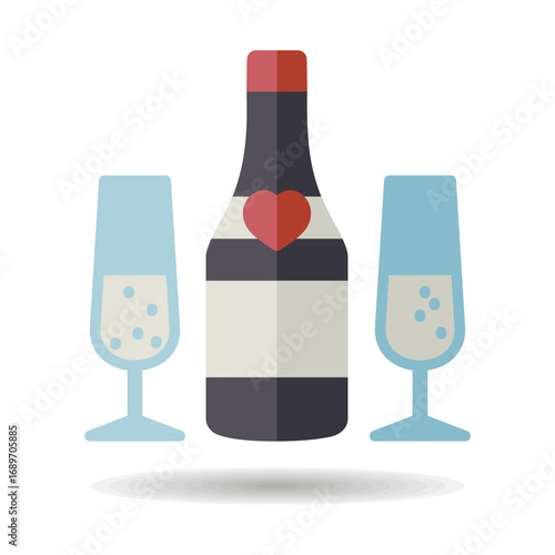 Bottle of champagne and two glasses vector icon