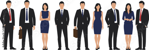 Professional business people standing together, formal office dress, corporate team, diverse employees group, teamwork concept, career success, leadership in workplace, HR recruitment visual