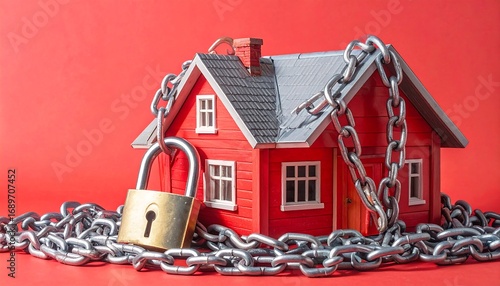 Red house model chained and locked