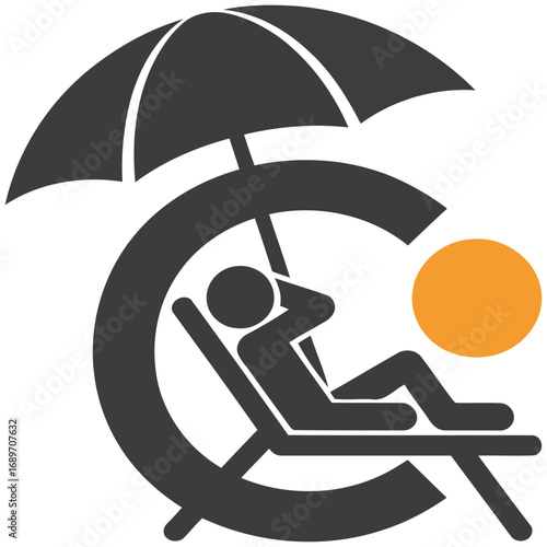 A 3D illustration of a man on the beach holding a red umbrella as a symbol of protection from the weather