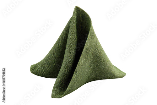 Folded dark-green linen napkin, triangular shape