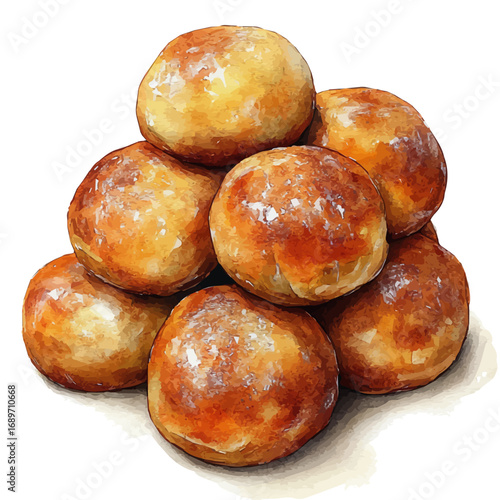 Profiteroles, watercolor clipart vector, isolated on a white background.