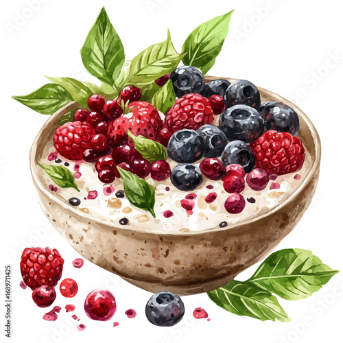 Porridge, watercolor clipart vector, isolated on a white background.