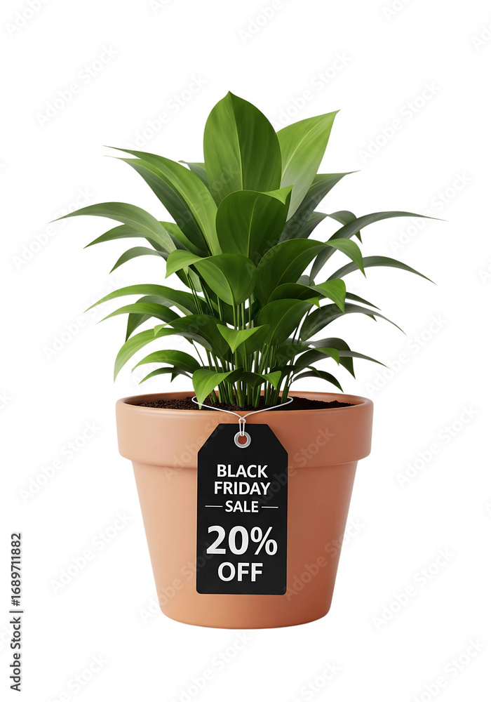 Fototapeta premium hHouseplant pot with a Black Friday discount tag tied to it