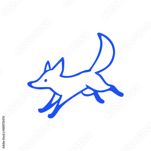 Simple blue outline drawing of a fox running