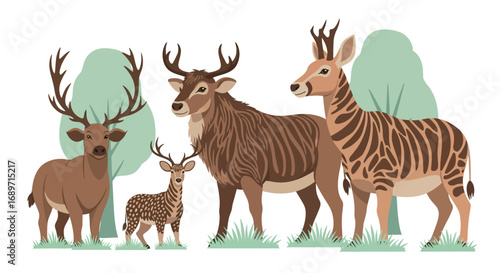 Flat Vector Set of Animals Icons – Wild Animals, Farm Animals, Domestic Pets, Cute Wildlife Illustration Isolated on White Background