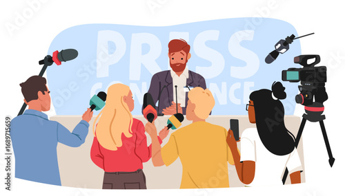 Political man presenting speech, sharing information, giving comments to reporters at interview
