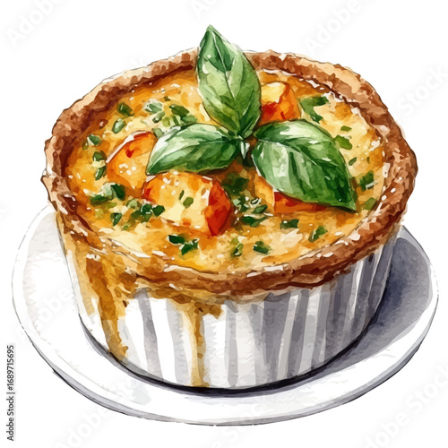 Peach Cobbler, watercolor clipart vector, isolated on a white background.