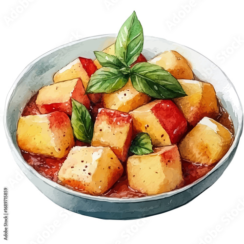 Peach Cobbler, watercolor clipart vector, isolated on a white background.