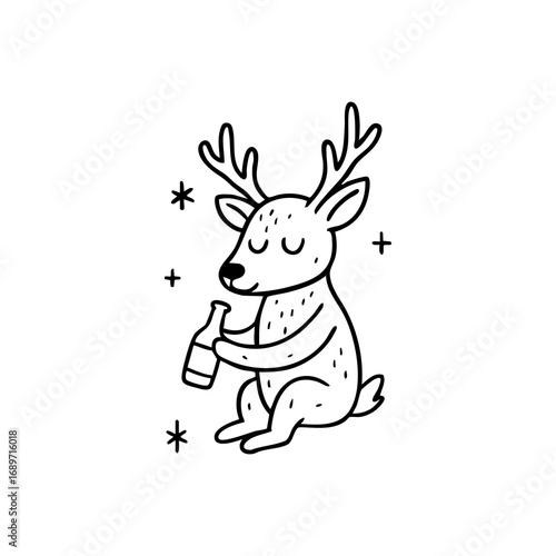 Cute cartoon deer with a bottle