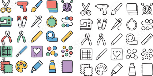 Craft and Hobby Tools Collection Icons.