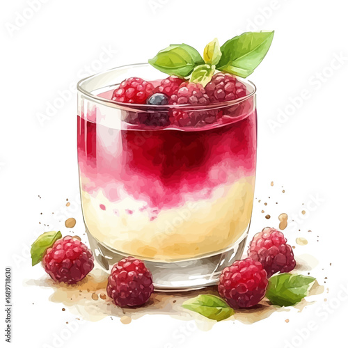 Panna Cotta, watercolor painting vector, isolated on a white background.