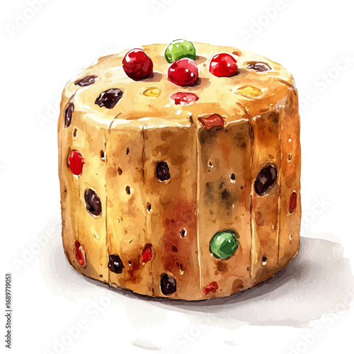 watercolor vector of Panettone, isolated on a white background.