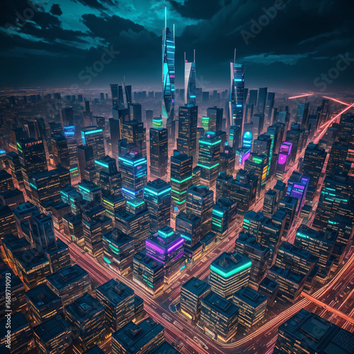 cyberpunk city skyline at night