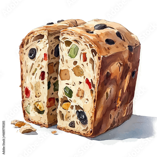 Panettone, watercolor painting vector, isolated on a white background.