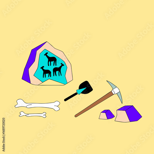 Stone Period Prehistoric Era Primitive Tools and Cave Paintings